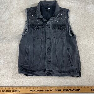 Hot Topic Mens Black Studded Denim Vest Frayed Sleeves Punk Rock Goth Medium
